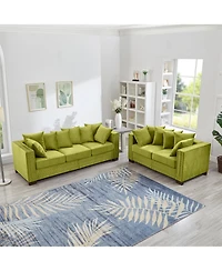 Streamdale Furniture Green Velvet Sofa 2+3 Seater, Silver Nailhead Trim