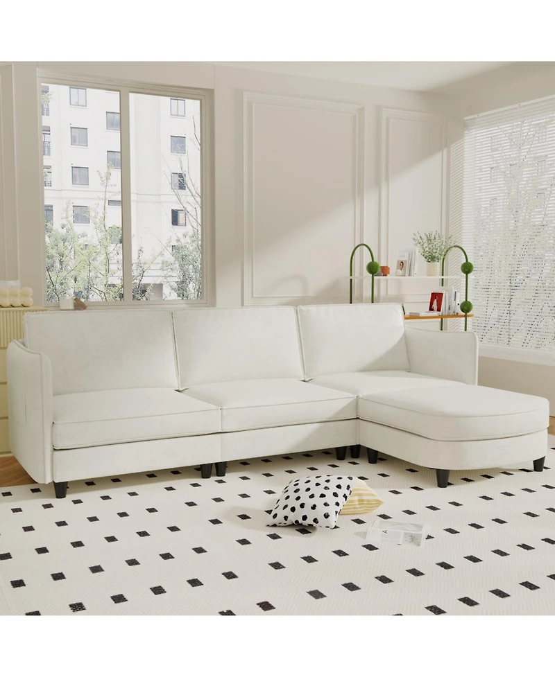 Streamdale Furniture Streamdale 107.8" 3 Seater L-Shaped Sofa Couch with Ottoman & Pockets