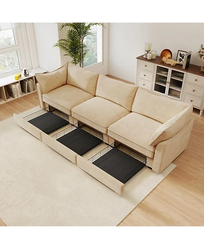 Streamdale Furniture Chenille 3-Seater Sofa w/ Drawers, Crescent Arms