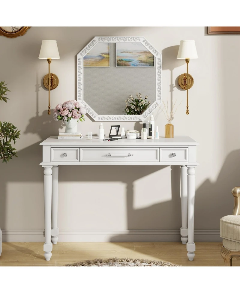 Streamdale Furniture Retro Makeup Desk with Mirror & 3 Drawers