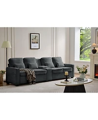 Streamdale 114" Sofa w/ Console, Cupholders, Usb Ports, Pillows - Dark Gray