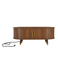 Streamdale Farmhouse Tv Stand & Coffee Table Set, Fluted Media Console with Charging Station, Walnut