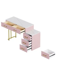Streamdale Furniture Velvet Vanity Desk Set, Marble Top, Adjustable Storage, Pink