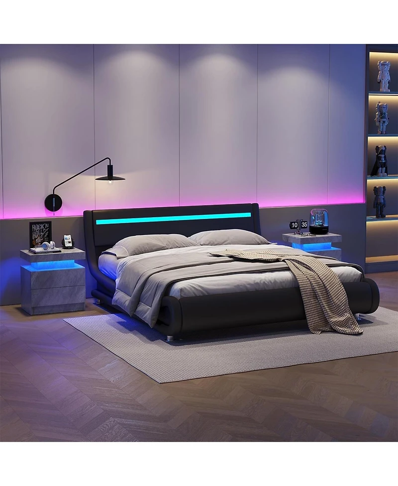 Streamdale Furniture Led Nightstand Bedside Table with 2 Drawers