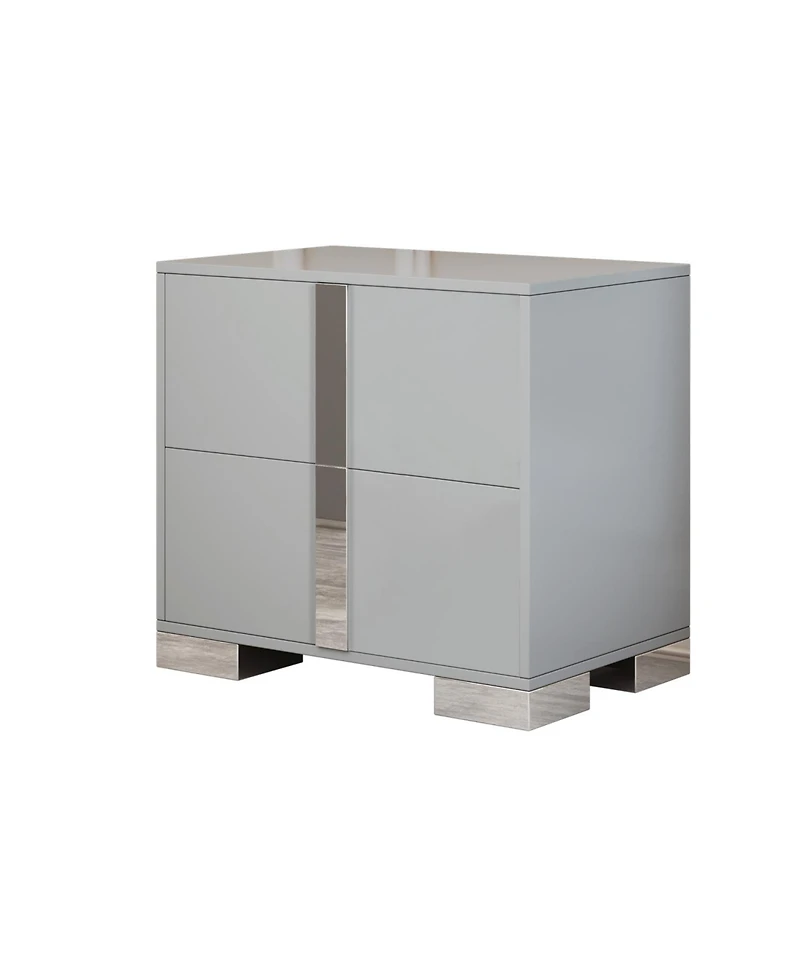 Streamdale Furniture Elegant Mirrored Nightstand with 2 Drawers, Gray