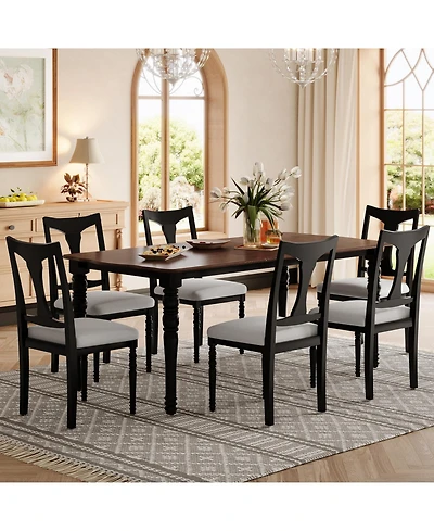 Streamdale Furniture Extendable Wood Dining Table Set with 6 Upholstered Chairs