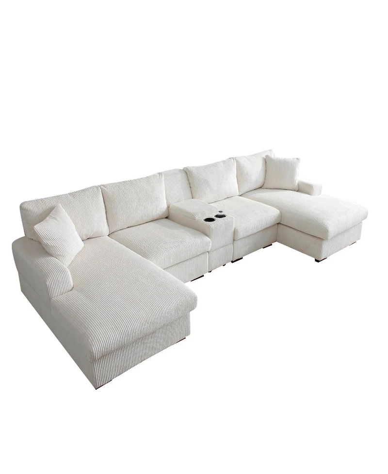 Streamdale Furniture U Shaped Cloud Couch Sectional Sofa, 126" Oversized Comfy Sofa, Beige