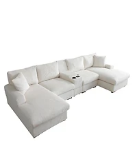 Streamdale Furniture U Shaped Cloud Couch Sectional Sofa, 126" Oversized Comfy Sofa, Beige