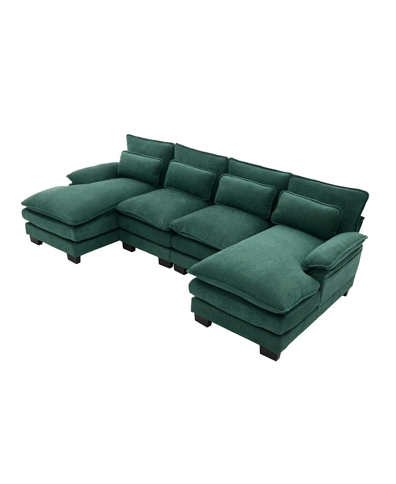 Streamdale Furniture U Shaped Cloud Couch, 110" Chenille Sectional Sofa with Double Chaise