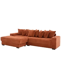 Streamdale Furniture Corduroy L-Shaped Sectional Sofa Bed w/ Footstool, Pillows & Cup Holders