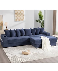 Streamdale Furniture Corduroy L-Shaped Sectional Sofa with Ottoman, Pillows, & Cup Holders - Blue