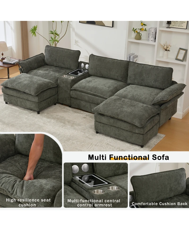 Streamdale Furniture U-Shaped Sectional Sofa- Storage, Wireless Charging, Bluetooth, Green