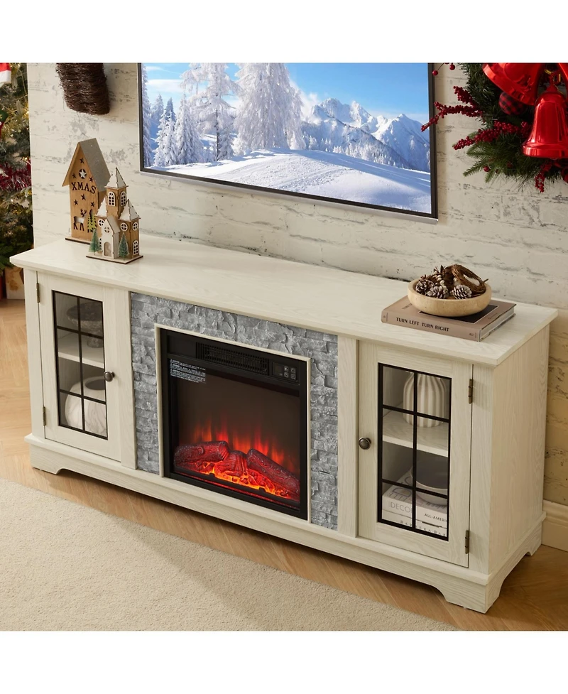 Streamdale Furniture 58" Tv Stand with Fireplace & Storage - White
