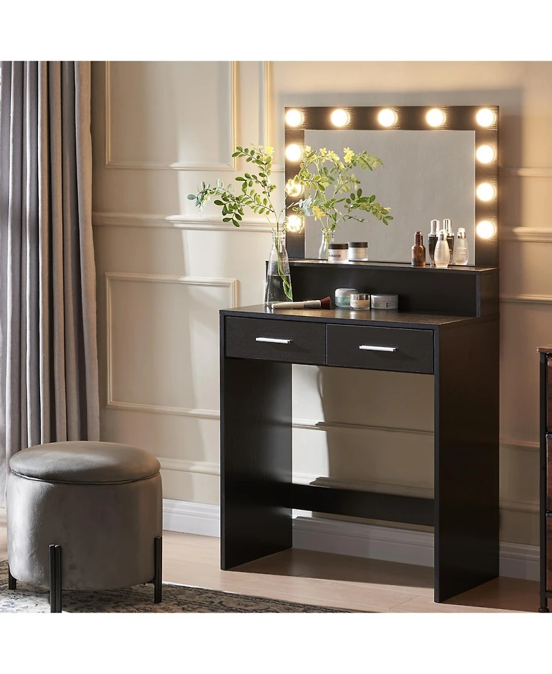 Streamdale Furniture Vanity Desk with Lighted Mirror, Large Drawer & Storage - Black