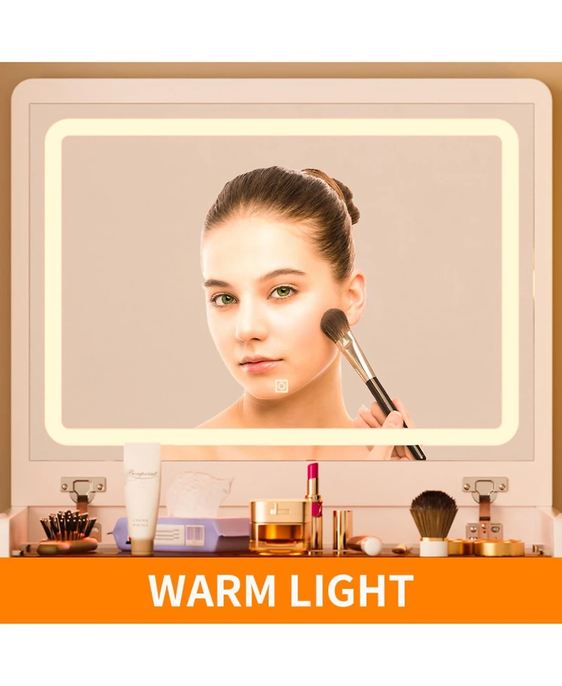 Streamdale Furniture 3-in-1 Vanity Desk with Mirror, Glass Top, Drawers & Stool