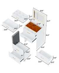 Streamdale Furniture 3-in-1 Vanity Desk with Mirror, Glass Top, Drawers & Stool
