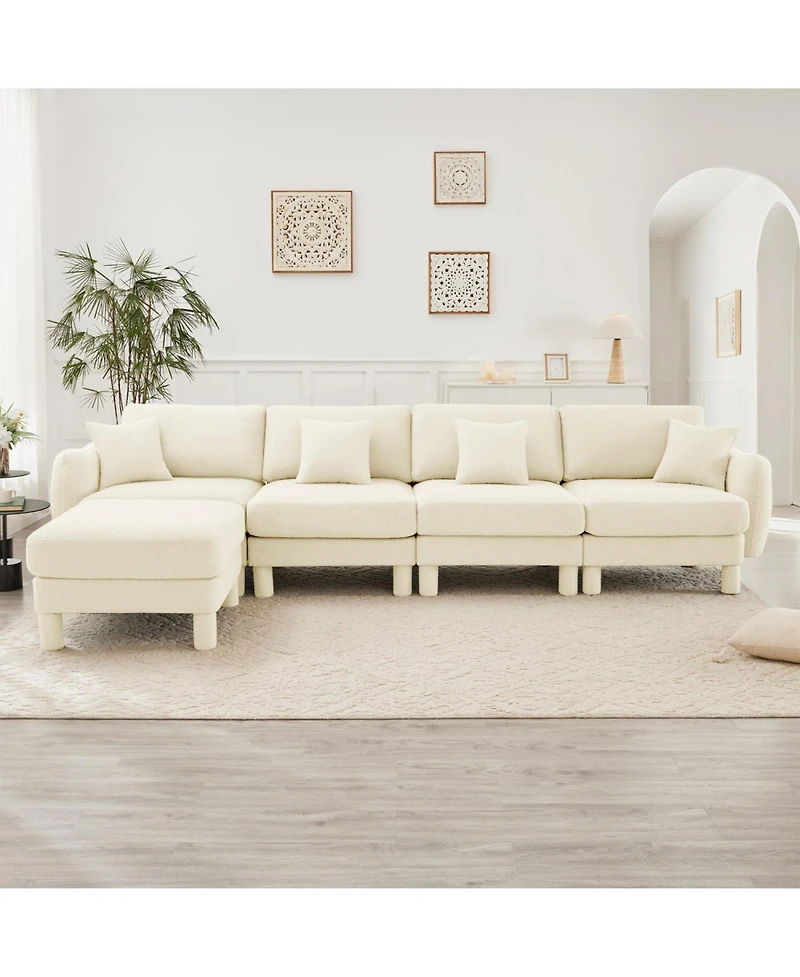 Streamdale Furniture Beige Boucle Convertible Sectional Sofa with Ottoman