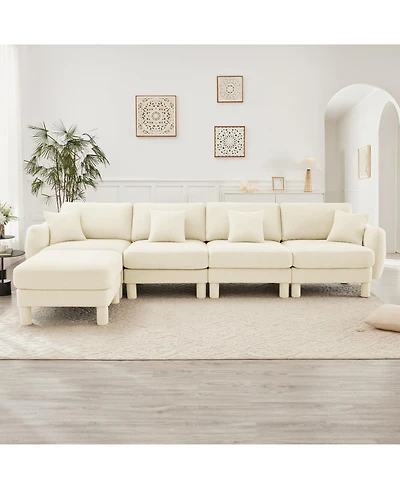 Streamdale Furniture Beige Boucle Convertible Sectional Sofa with Ottoman
