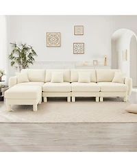 Streamdale Furniture Beige Boucle Convertible Sectional Sofa with Ottoman