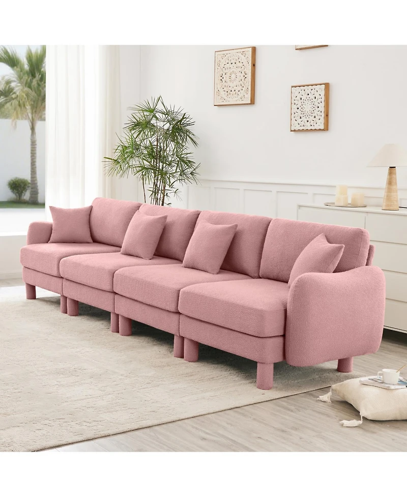 Streamdale Furniture Pink Boucle 4-Seater Sofa with Shell Armrests