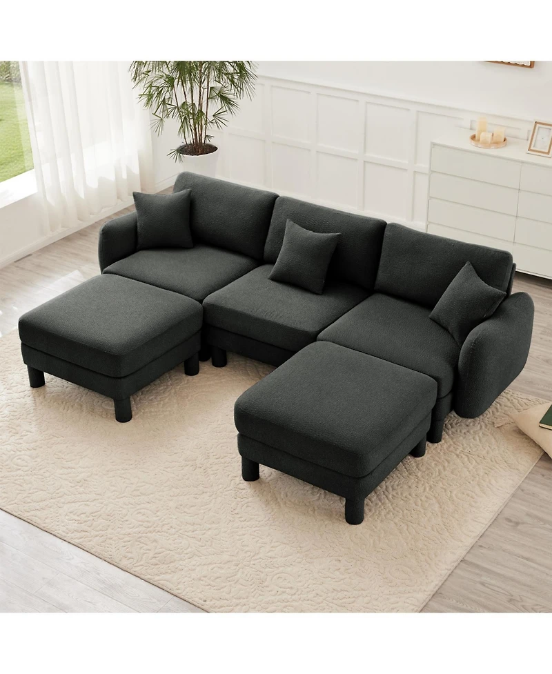 Streamdale Furniture Boucle U-Shape Sectional Sofa with Ottomans & Shell Armrests