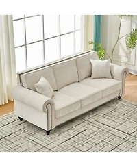 Streamdale Furniture 86" Modern 3-Seater Chenille Sofa with Rolled Arms & Nailhead Trim - Beige
