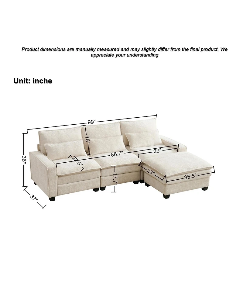 Streamdale Furniture 99" Cloud Sectional Sofa, Chenille L-Shape Couch with Ottoman