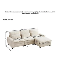 Streamdale Furniture 99" Cloud Sectional Sofa, Chenille L-Shape Couch with Ottoman