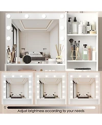 Streamdale Furniture Streamdale Vanity Desk with Lighted Mirror, Drawer & 3-Tier Storage, Adjustable Brightness