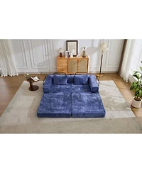 Streamdale Furniture Compression Convertible Floor Sofa Bed Dark Blue