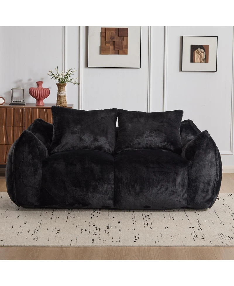 Streamdale Furniture Giant Black Bean Bag Couch - Fluffy Loveseat Sofa