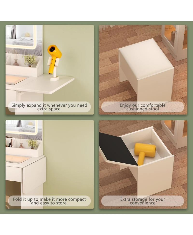 Streamdale Furniture Vanity Desk with Lighted Mirror, Usb Power, Drawers & Cabinet (White)