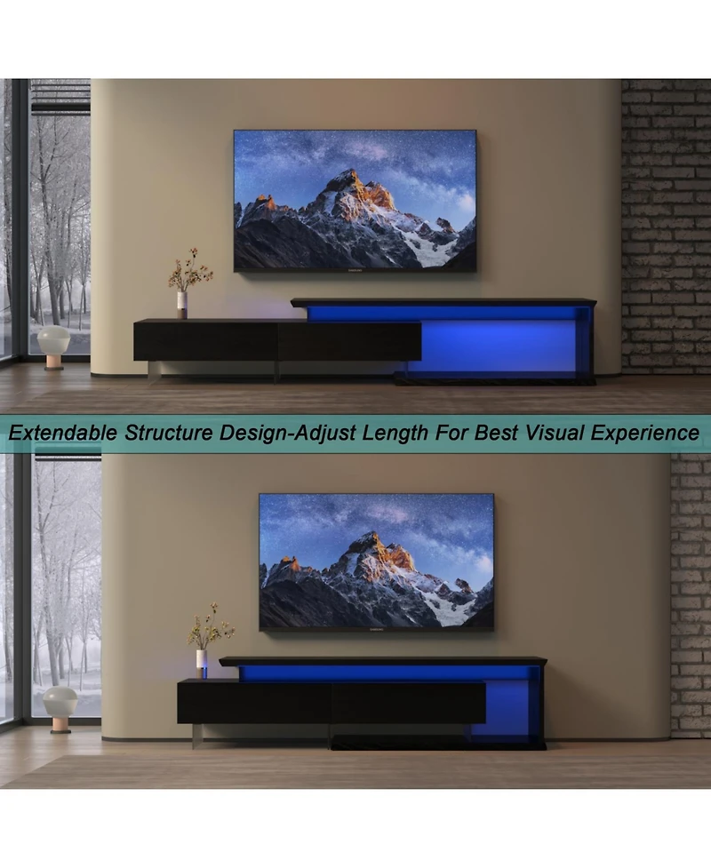 Streamdale Tv Console with Storage Extendable Led Tv Stand Modern Entertainment Center Black