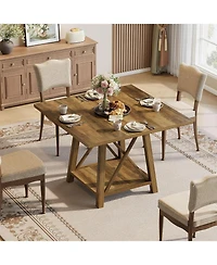 Tribesigns Square Dining Table for 4, Farmhouse Kitchen Table with Shelf Storage, Dinner Furniture