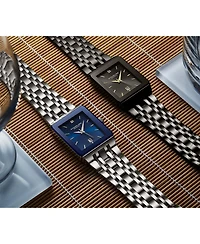 Stuhrling 4084 Modern Rectangular Bracelet Watch - Sunray Dial, Date Display, Slim Stainless Design