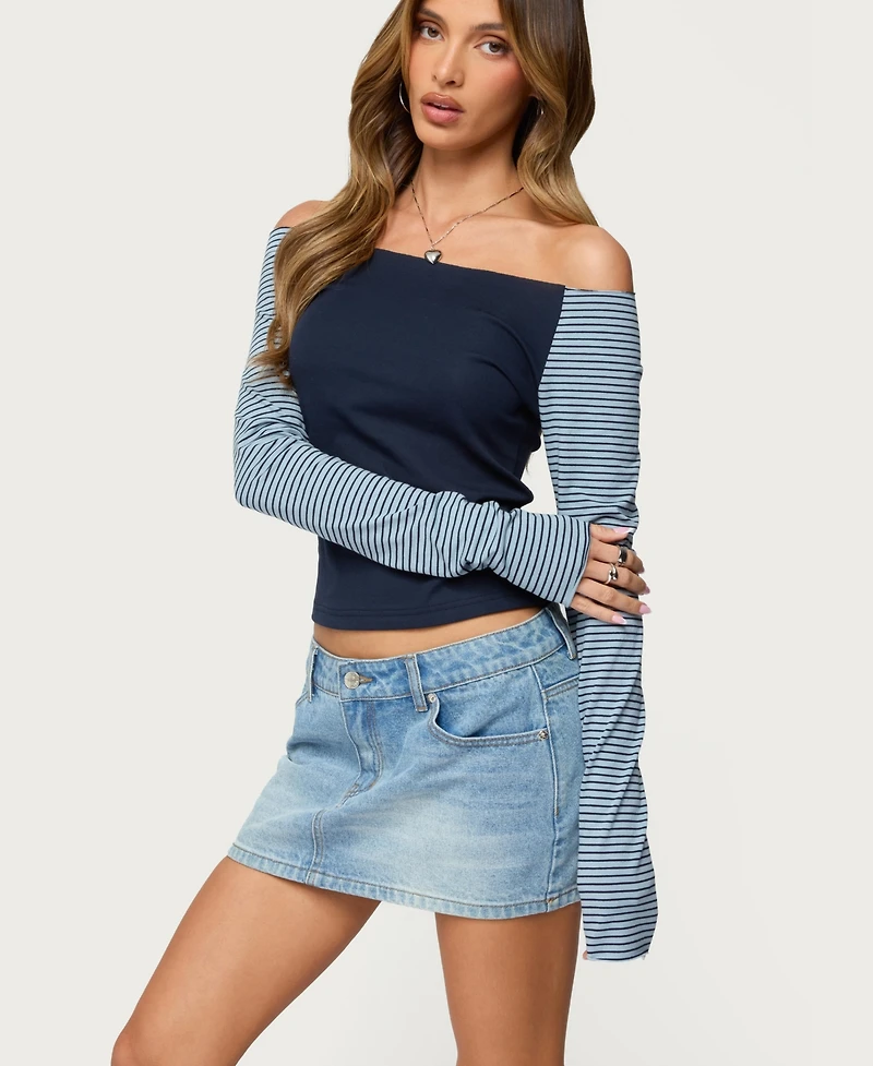Edikted Women's Rion Contrast Striped Off Shoulder Top