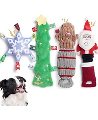 Nocciola 4 Pack Tag & Tug Christmas Dog Toys, No Stuffing Santa, Ginger Man, Christmas Tree & Stuffed Snowflake Tough Dog Toys