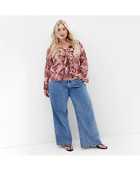 City Chic Women's Plus Vivid Ruffle Snake Print Top