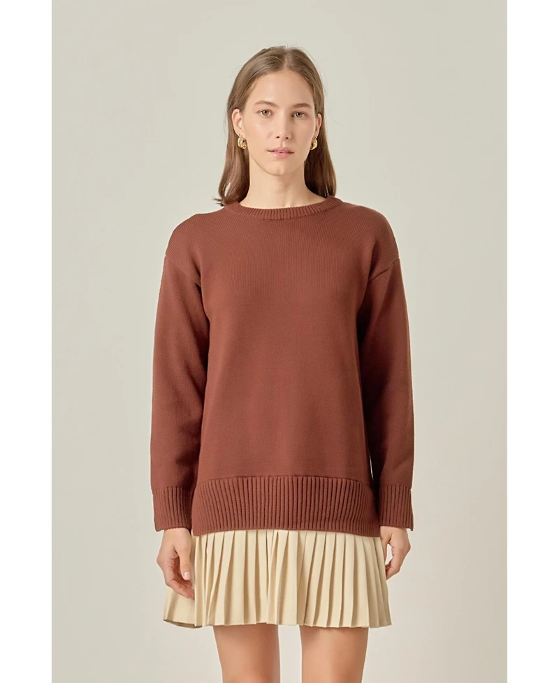 English Factory Women's Mixed Media Pleated Mini Dress