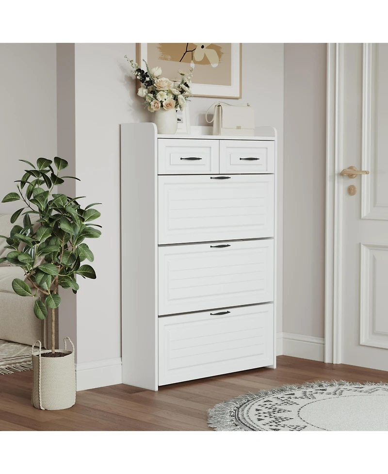 Clihome Engineered Wood 3 Doors 2 Drawers Shoe Cabinet