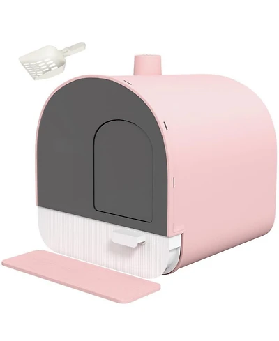 Aostirmotor Pink Cat Litter Box with Lid Scoop and Filter A Delicate Design for a Fresher Home