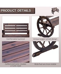 Outsunny Wooden Wagon Wheel Bench, 2-Person W/ Slatted Seat,