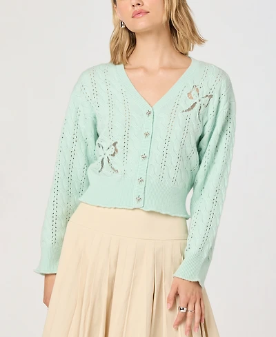 Astr the Label Women's V-Neck Button-Front Sweater