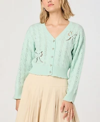 Astr the Label Women's V-Neck Button-Front Sweater