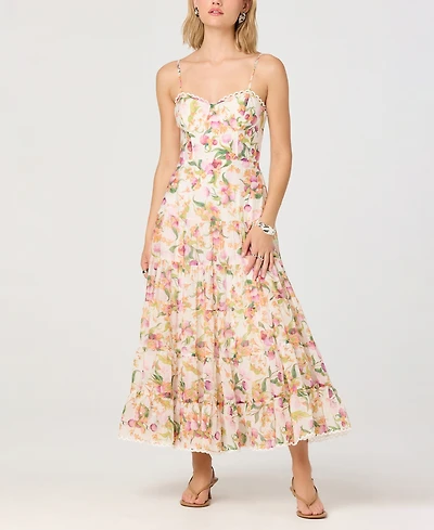 Astr the Label Women's Sweetheart Neck Floral A-Line Tiered Midi Dress