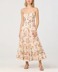 Astr the Label Women's Sweetheart Neck Floral A-Line Tiered Midi Dress