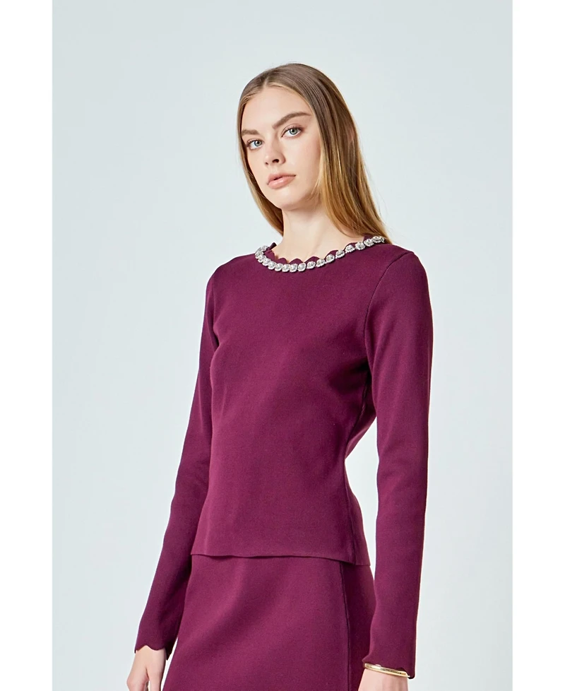 endless rose Women's Long sleeve jewel top