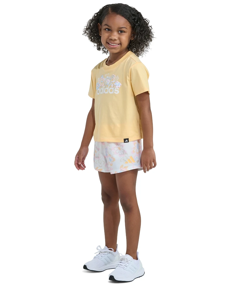 adidas Girls' 2T-6 Short-Sleeve T-Shirt and Printed Woven Shorts, 2-Piece Set