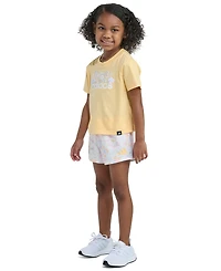 adidas Girls' 2T-6 Short-Sleeve T-Shirt and Printed Woven Shorts, 2-Piece Set