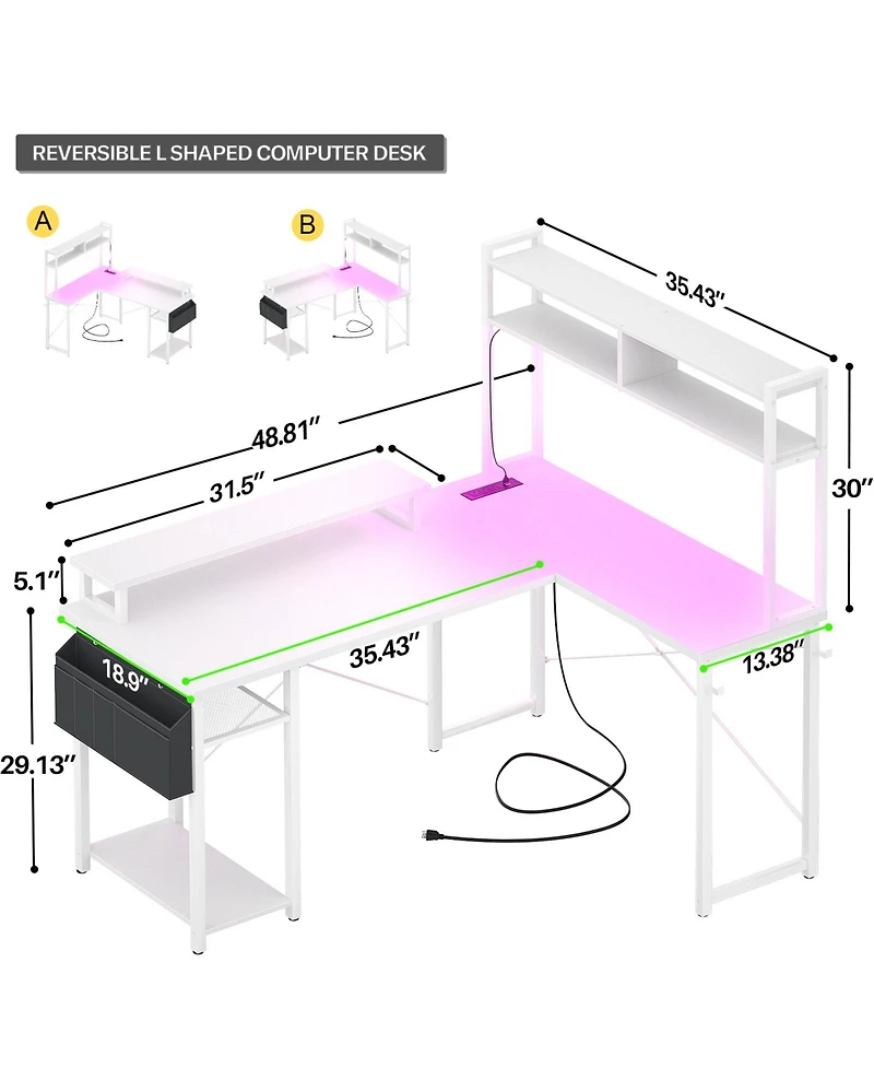 Aheaplus 49'' Small L Shaped Desk with Hutch